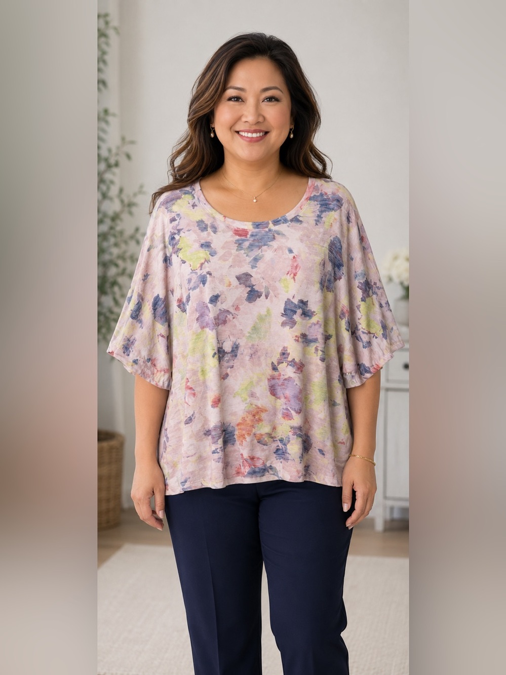 Westbound Petites Floral Short Sleeve Top Womens PXL Multicolor Relaxed Fit